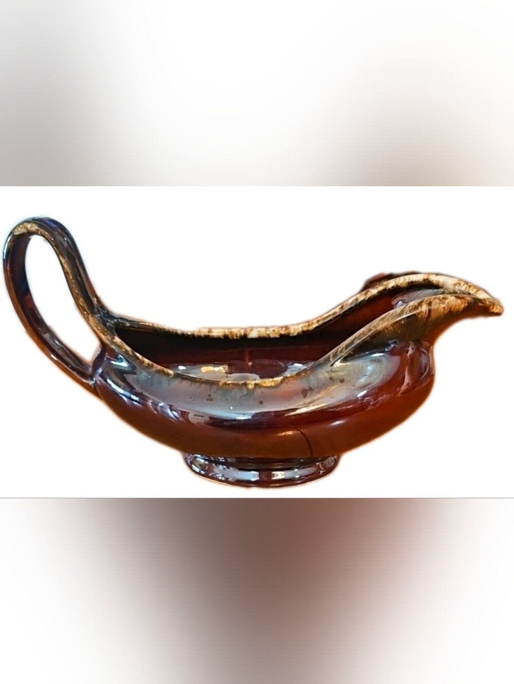 Vintage Hull Pottery Brown Drip Gravy Boat - Oven Proof USA Mint Condition